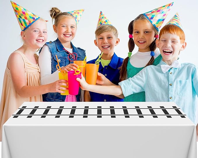 6 Pcs Train Party Decorations Railroad Track Tablecloths Train Birthday Party Supplies 54 x 108 Inch Plastic Table Covers for Railroad Track Western Theme Birthday (White)