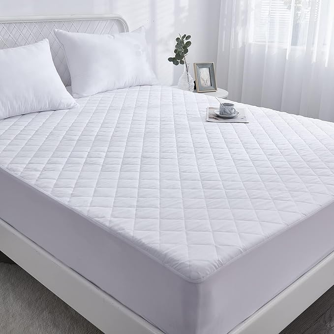 Queen Waterproof Mattress Pad, 8-21" Deep Pocket Protector Ultra Soft Quilted Fitted Topper Cover Breathable Fit for Dorm Home Hotel - White