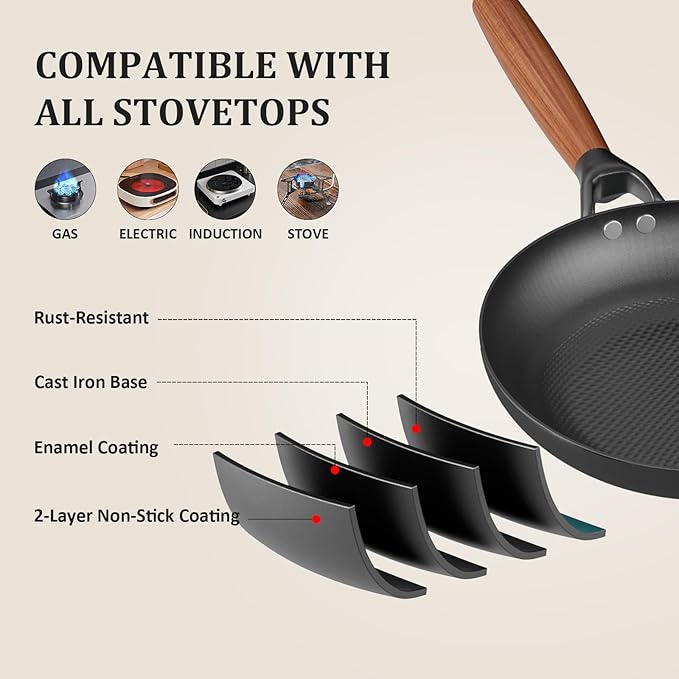 YUTANN Nonstick Frying Pan 10 inch, Ceramic Cast Iron Skillet, Lightweight Pre-seasoned Cast Iron Pan with Detachable Handle, Dishwasher & Oven Safe, Free of PFAS and PFOA