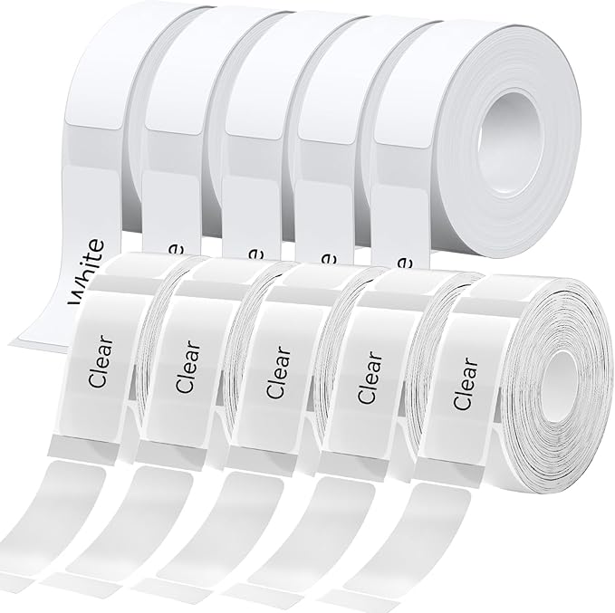 D30 P15 HP4 Label Maker Tape Refills, Non-encrypted Replacement Labels, High Definition Thermal Label Tape for Home/Office/School,12x40mm(0.47x1.57 in)1650 Labels/10Rolls, 5 Rolls Clear, 5 Rolls White