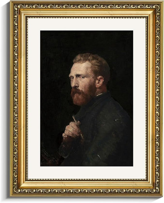 VIYYIEA Gold Framed Wall Art Canvas Print Home Decor Van Gogh Self Portrait Painting Wall Decor Classic Art Prints Artist Wall Pictures for Living Room Decor Gallery Office 11x14in