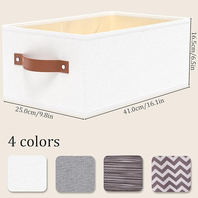 OUTBROS Foldable Wardrobe Organiser, Fabric Storage Bins, Boxes With Handles, For Bedrooms, Living Rooms, Shelves, White, 16.1 x 6.5 x 9.8 inch, 3-Pack