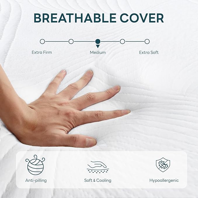King Mattress 10 Inch, Memory Foam Mattress, Green Tea Cooling Gel Infused for Pressure Relief, Bed in a Box CertiPUR-US Certified & Fiberglass Free