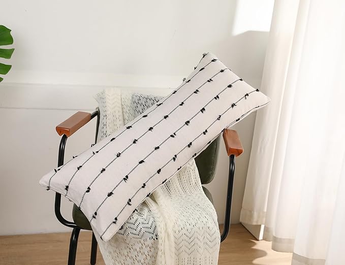 Long Lumbar Throw Pillow Cover 16x36,Stripe Pattern Cotton Black Boho Extra Long Decorative Pillow Cover Pillow Case Cushion Cover for Bed Sofa Couch Farmhouse,Skinny Modern Accent