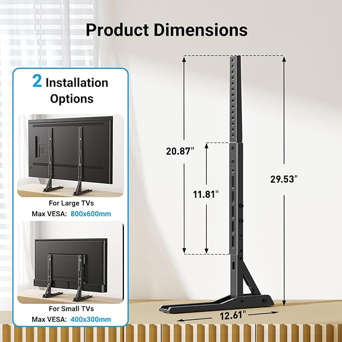 PERLESMITH Universal TV Stand Mount for 22-70 Inch TVs, Height Adjustable Table Top TV Stand, Great Load-Bearing Replacement TV Legs with Tempered Glass Holds up to 110lbs, Max VESA 800 x 600mm