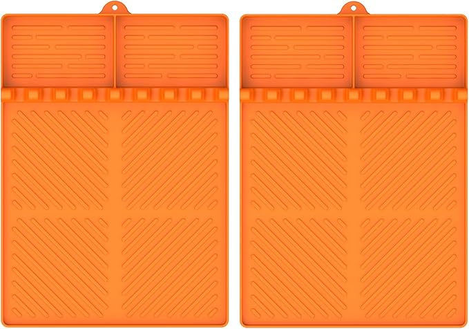 Silicone Griddle Tools Mat for Blackstone, Griddle Accessories Side Shelf Mat Grill Pad for Outdoor Grill Kitchen Counter Spatula Silicone Mat with Drip Pad (Orange (2Packs))