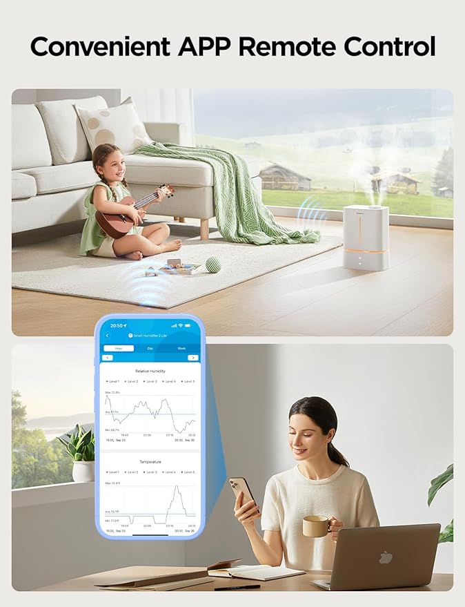GoveeLife Humidifiers for Bedroom, 4.5L Smart Cool Mist Air Humidifiers with Scent Diffuser & Nightlight, 40H Runtime, Easy to Clean, Quiet Top Fill Ultrasonic Humidifiers for Plant, Large Room, Baby