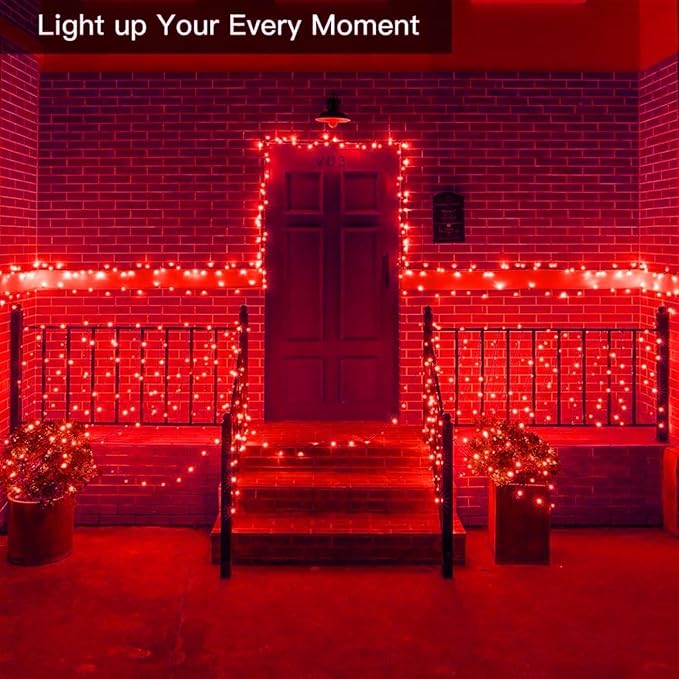 QITONG 165ft 500 LED Halloween Red Lights, String Lights Outdoor Waterproof Plug in, Green Wire Christmas Twinkle Light Indoor with 8 Modes