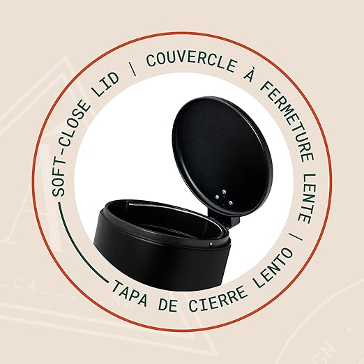 ACENTO 1.3 Gal Round Bathroom Trash Can with Lid – Stainless Steel Small Trashcan with Soft Close Pedal & Removable Liner – Compact Waste Bin for Bathroom, Bedroom, Dorm, Office – Matte Black