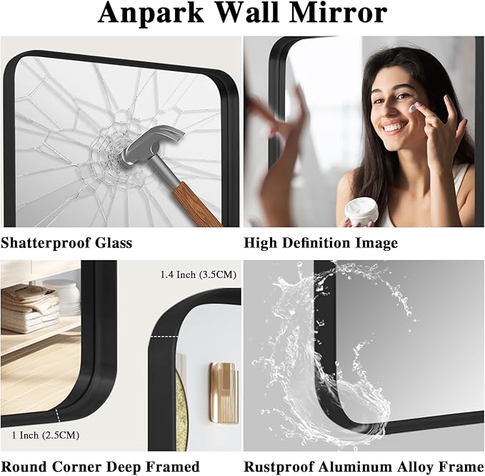 Rectangle Mirror Full Length 21" x 64" Large Floor Mirror Black Metal Deep Frame Wall Mounted Hanging for Home Decor Leaning Wall Full Body Dressing Mirror for Closet Bedroom