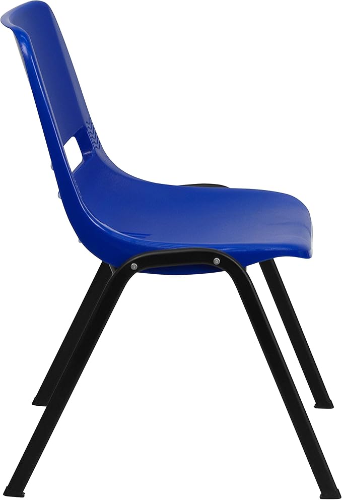 EMMA + OLIVER Kid's Navy Ergonomic Shell Stack Chair - Black Frame and 14" H Seat