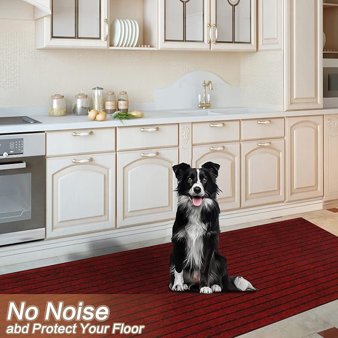 3' x 32' Runner Rugs with Rubber Backing, Indoor Outdoor Utility Carpet Runner Rugs, Stripe Red, Can Be Used as Aisle for The RV and Boat, Laundry Room and Balcony
