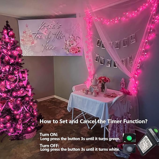 QITONG 165ft 500 LED Pink String Lights, 8 Modes Christmas Lights Plug-in, Clear Wire Pink Lights Indoor Outdoor