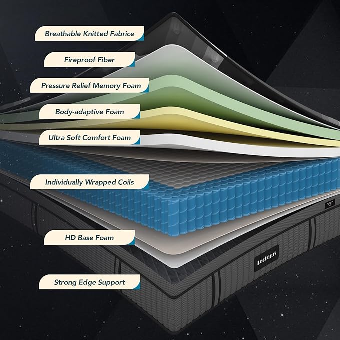 California King Mattress - Lechepus 14" Plush Memory Foam Hybrid Mattress in Box with Individual Pocket Spring for Pressure Relief & Motion Isolation, Premier Comfort Sleep, Fiberglass Free