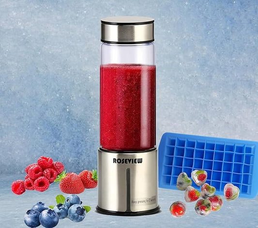 Portable Smoothie blender Glass bottle Mini USB rechargeable 2 battery Handheld Shakes blend Cup USB juicer Cordless (BlackSteel)