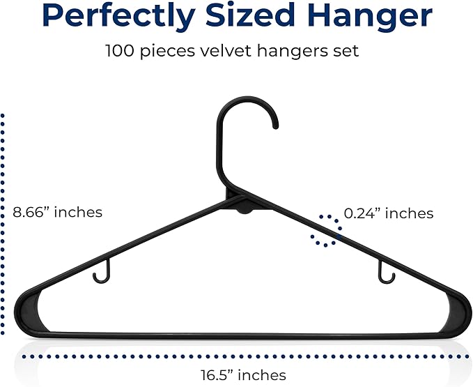 SereneLife 100-Piece Plastic Clothes Hangers – Black 0.24" Slim Non-Slip Heavy Duty Coat Shirt Pant Closet Organizer Set with 360° Swivel Hook Durable ABS Space-Saving Design for Home or Boutique