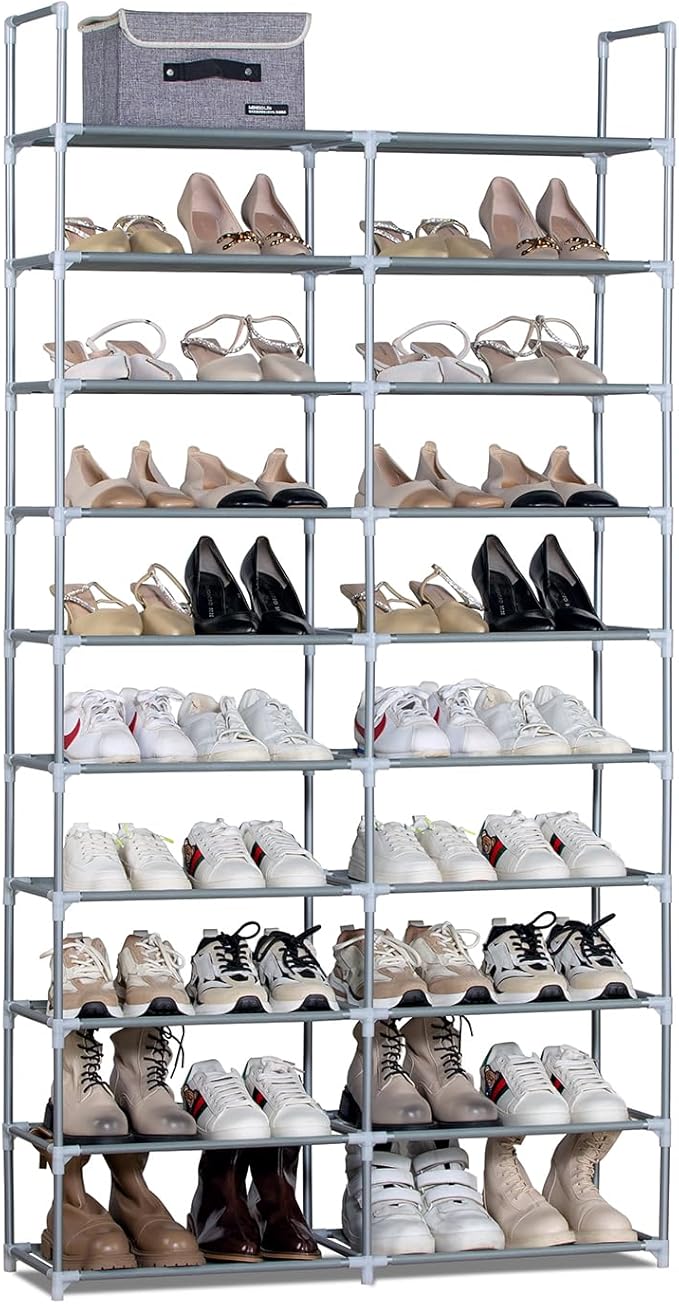 10 Tiers Shoe Rack, 30-40 Pairs Large Shoe Organizer, Sturdy Shoe Storage, Space Saving Tall Metal Shoe Shelf, Stackable Shoe Rack for Closet, Entryway, Bedroom, Silver