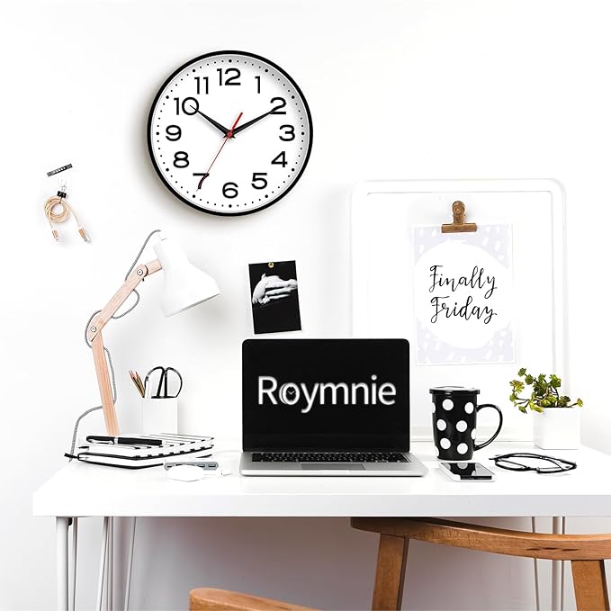 Wall Clock 16 Inch Silent Non-Ticking Modern Clock Battery Operated Classic Simple Minimalist Analog Decorative for Kitchen, Living Room,Office, Bedroom, Bathroom (Black)