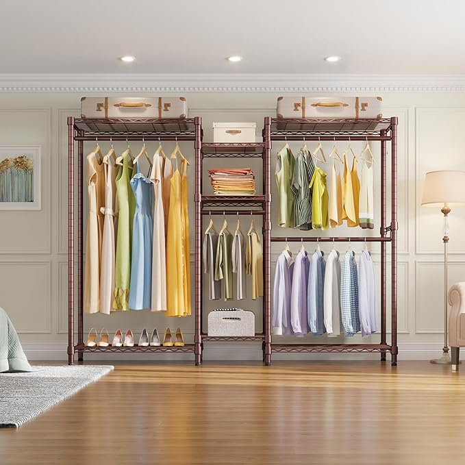 VIPEK Classic V6 Wire Garment Rack Heavy Duty Clothes Rack for Hanging Clothes, 5 Tiers Freestanding Closet Rack Large Size Metal Clothing Rack with 7 Shelves & 4 Hanging Rods, Max Load 850LBS, Bronze