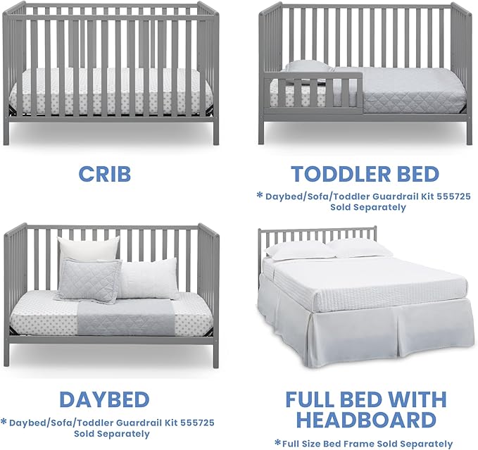 Delta Children Heartland 4-in-1 Convertible Crib - Greenguard Gold Certified, Grey