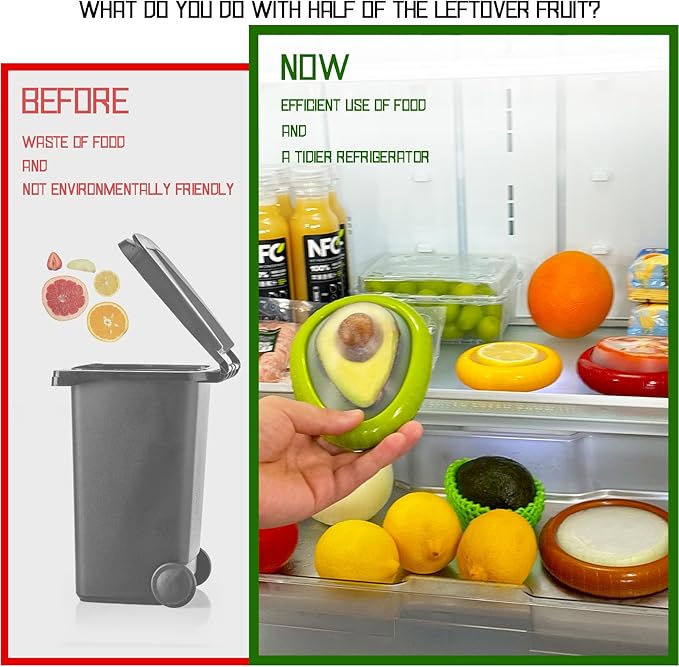 AEKTBY 4-Pack Reusable Avocado & Onion Saver - Silicone Vegetable & Fruit Storage Containers for Fridge, Anti-Oxidation Fresh Keeper Boxes - BPA-Free, Airtight & Eco-Friendly (ABS + Silicone)