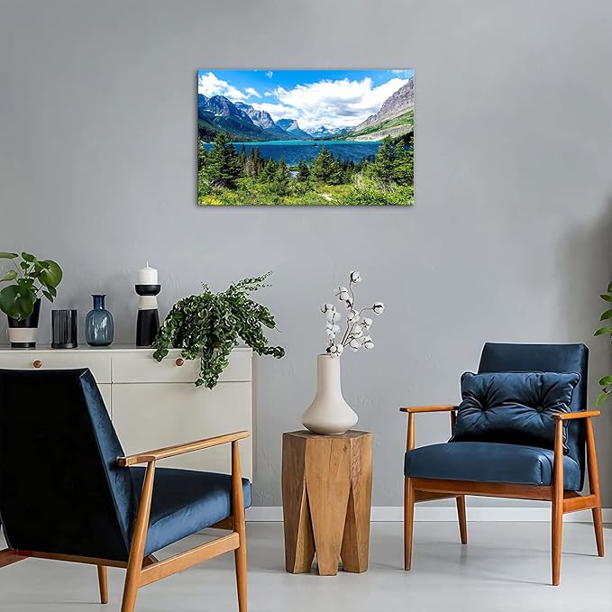 SKASNFAI Glacier National Park Wall Art Lake Mountains Pictures Framed Canvas Prints Artwork for Living room Bedroom Office Ready to Hang (16x24 inch)