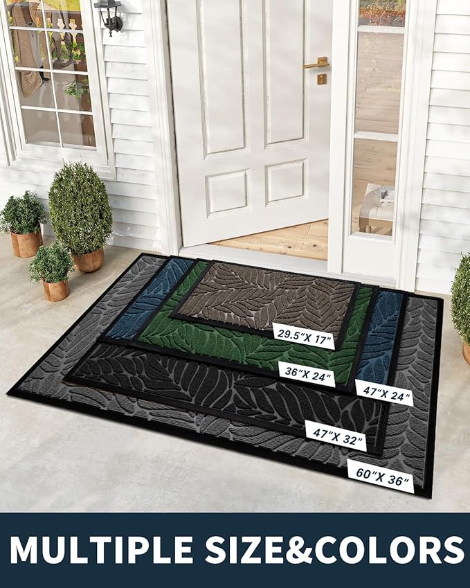 Yimobra Front Door Mat Outdoor Indoor, 36x24 All-Season Waterproof Welcome Mat, All-Weather Outside Entrance Mat, Non-Slip Patio Porch Doormat, Low Profile, Fade Resistant, Blue