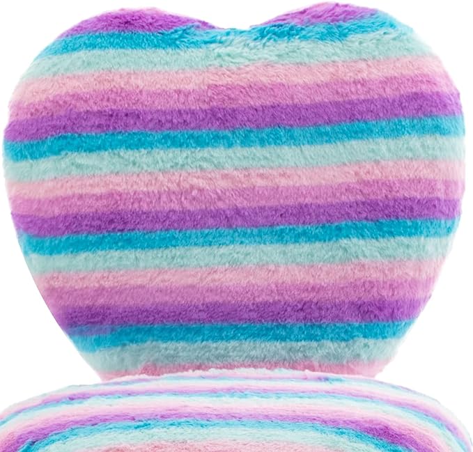 Cute Fuzzy Kids Chair for Teenage Girls - Rolling Study Desk with Adjustable Heart Shaped Reading Vanity for Bedroom, Rainbow