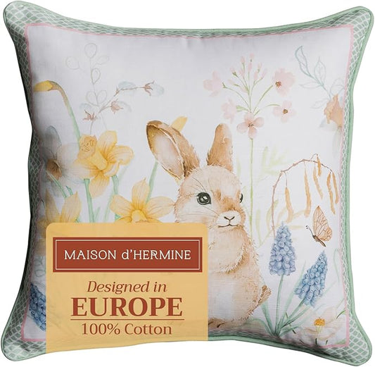 Maison d' Hermine Decorative Cushion Cover 100% Cotton 20"x20" Throw Couch Cover Washable Square Pillowcases with Invisible Zipper for Sofa, Couch, Bedroom, Easter Dew