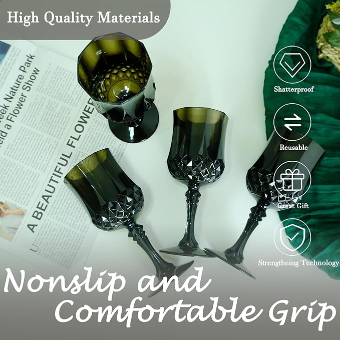 Plastic Wine Glasses，Plastic Goblets Vintage Style Cordial Drinking Glasses for Wedding Reception, Grand Event Party Supplies (24, Black)