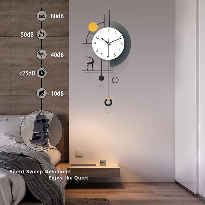 FLEBLE Large Wall Clock for Living Room Decorative Wall Clock Silent Non-Ticking Battery Operated Metal Black Deer Home Decor for Farmhouse Kitchen Bedroom Office and Dinning Room, 14.1x28.3inch