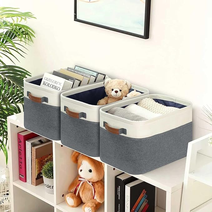 GhvyenntteS Large Fabric Storage Baskets for Shelves with Metal Frame Opening & Hard Bottom Board, Collapsible Fabric Storage Bins for Shelves with Handles (15x11x9.6 Inch, 6 Pack, Grey)