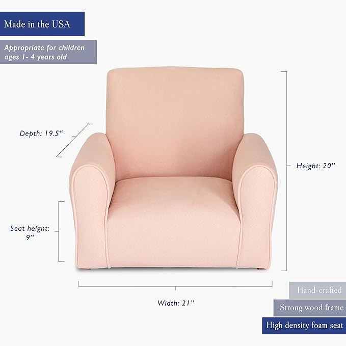 Toddler Personalized Armchair, Kids Upholstered Rocking Chair with Personalization, Toddler Chair with Personalized Name, Comfy Child Armchair, (Blush Suede, Rockers)