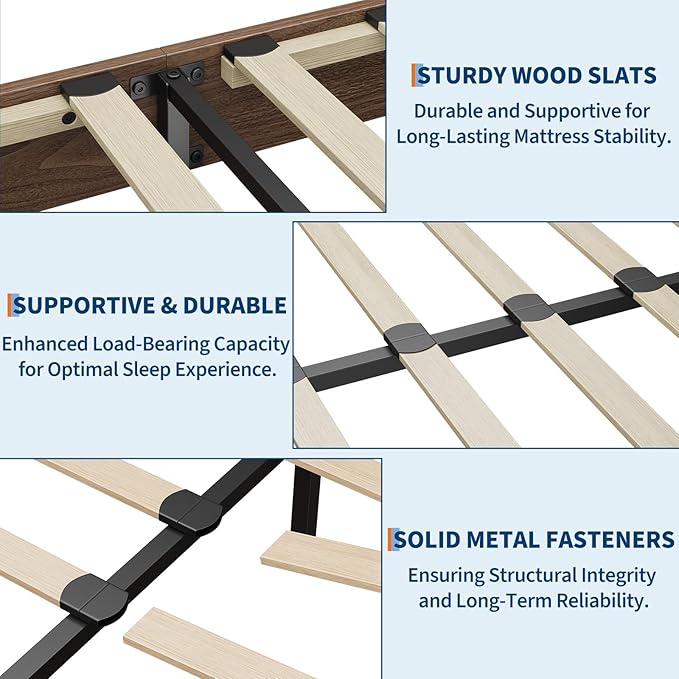 Garvee Wood Platform Bed Frame, Full Size Bed Frame, Wood Slat Support, No Box Spring Needed, Easy Assembly, Noise-Free Design, Underbed Space for Storage