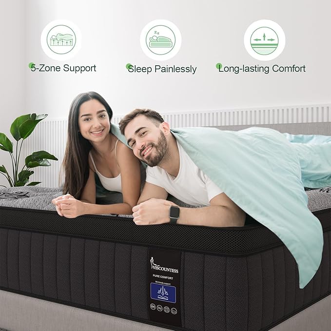 Twin Mattress, 9 Inch Hybrid Mattresses Bed in a Box with Gel Memory Foam & Pocket Spring, Euro Top, Medium Firm for Back Support & Pressure Relief, Motion Isolation, Grey