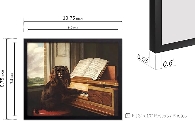 Poster Master Vintage Portrait of an Extraordinary Musical Dog Poster - Retro Dog Print - Puppy Art - Music Art - Piano Art - Animal Lover Art - Living Room or Office Decor, 8x10 Black Framed