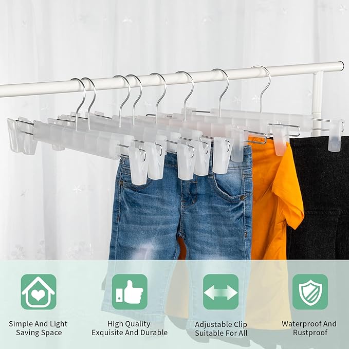Skirt Hangers，Pants Hangers with Clips，360 ° Swivel Hooks Space Saving Hangers for Pants, Skirts, Clothes, Jeans (20Pack, Translucent)