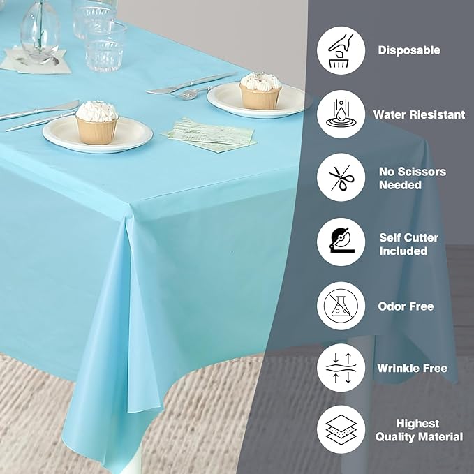 Craft And Party, 54 in x 300 feet Plastic Table Cover Roll for Party, Banquet, Picnic, Kids Activities for Any Size and Shape Table (Aqua, 54" x 300ft)