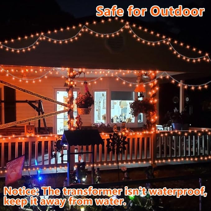 QITONG 165ft 500 LED Orange Lights for Halloween, Clear Wire String Lights Outdoor, Plug in Christmas Lights Indoor with 8 Modes