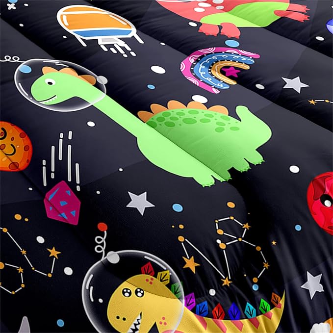 Dinosaur Bedding Set for Boys - 2Pcs Lovely Black Dinosaur Bedding Set for Bedroom Twin Size Cute Animal Patterns Kids Room Decor, 1 Quilt 1PillowCase