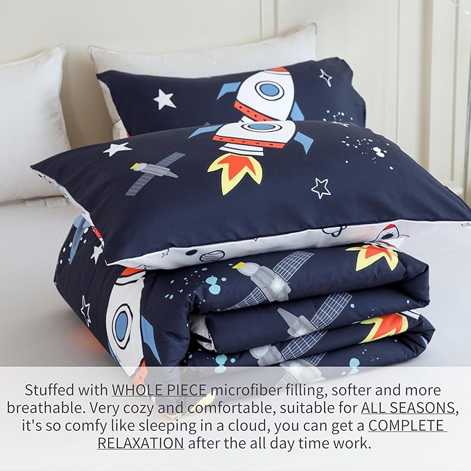 RYNGHIPY Kids Comforter Set Twin Size Cute Rocket Bedding Set for Boys Girls Space Themed Teen Boy Bedding (Space Rocket,Twin)