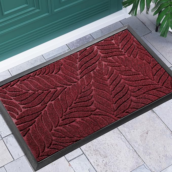 Yimobra Front Door Mat Outdoor Indoor, 29.5x17 All-Season Waterproof Welcome Mat, All-Weather Outside Entrance Mat, Non-Slip Patio Porch Doormat, Low Profile, Fade Resistant, Red