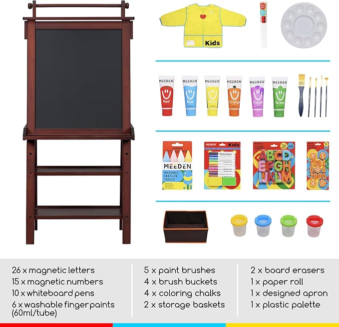 MEEDEN Art Easel for Kids: Double-Sided Wooden Kids Easel with Paper Roll for Boys Girls - All-in-One Kids Art Easel with Chalkboard & Magnetic Whiteboard or Aged 4-8, 8-12 Painting Drawing