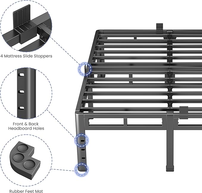 NKZ Twin XL Size Bed Frame 18 Inch, Metal Bed Frame & Box Spring 2 in 1 Platform with Round Corner Legs, 4000Lbs Heavy Duty Tall Metal Frame, Headboard Hole, Noise-Free, Easy Assembly