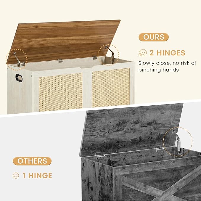EROMMY Storage Chest, 39.4" Rattan Storage Bench with 2 Safety Hinges, Shoe Bench for Entryway, Bedroom, Living Room, Supports 300 lb