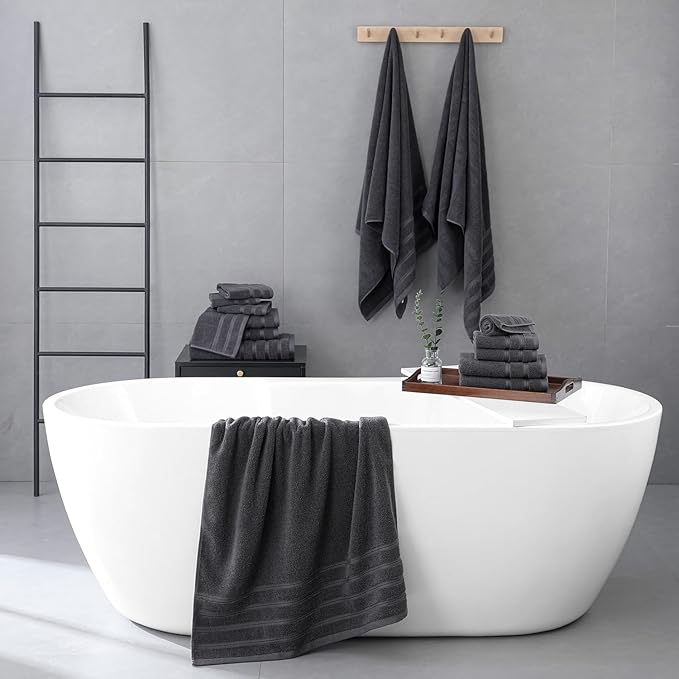8-Piece Bath Towels Set, 100% Cotton Thick Soft Highly Absorbent Durable, Quick Dry, Bathroom Towels Set (2 Bath Towels, 2 Hand Towels, 4 Washcloths) - Perfect for Daily Use