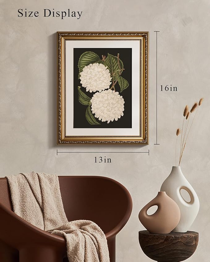VIYYIEA Gold Framed Wall Art Canvas Print Home Decor White Hydrangea Oil Painting Canvas Prints Room Aesthetic Flower Prints Decoration Bedroom Bathroom Wall Decor Kitchen Office 13x16in