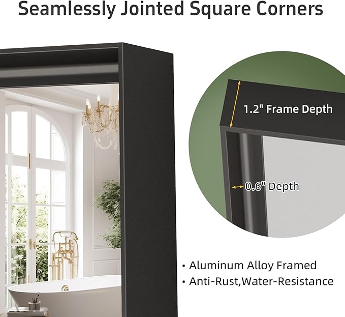 20”x 28” Black Bathroom Mirrors for Over Sink, Square Corner Rectangle Mirror, Bathroom Vanity Mirror, for Bedroom Living Room Entryway Decor, Tempered Glass, Hangs Horizontal/Vertical