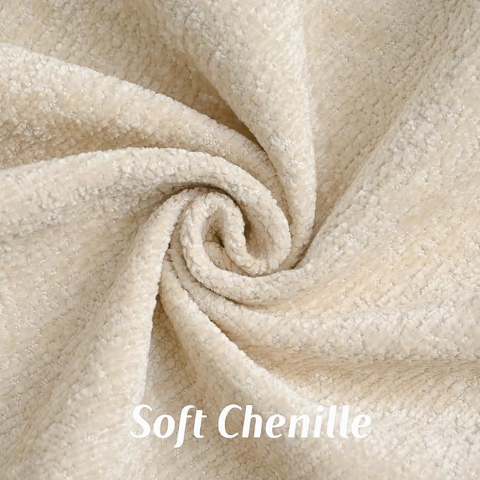 FUTEI Beige Chenille Throw Pillow Covers 12x20 Inch Set of 2,Soft Cozy Bound Edge Design Lumbar Pillow Cases,Home Decor for Couch Bed Living Room