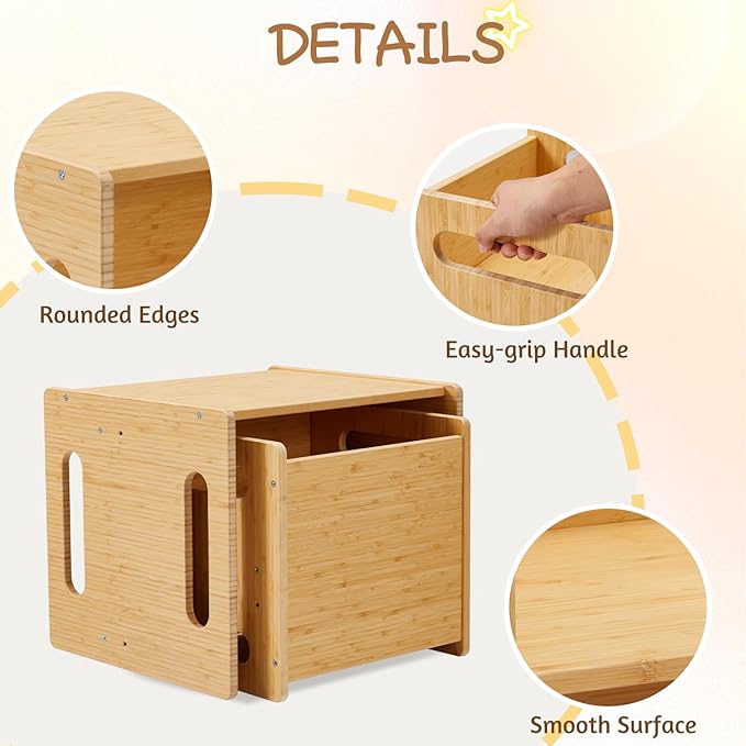 Montessori Table and Chair Set,Bamboo Wood Weaning Table and Chair Set,Adjustable Height Kids Montessori Furniture for Reading,Dining,Playing(Big Size)